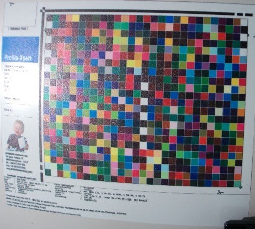 Colour test chart printed on glossy material