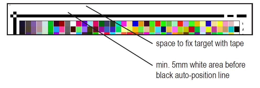 Test chart showing the auto-position border lines the instrument scans to locate the patches